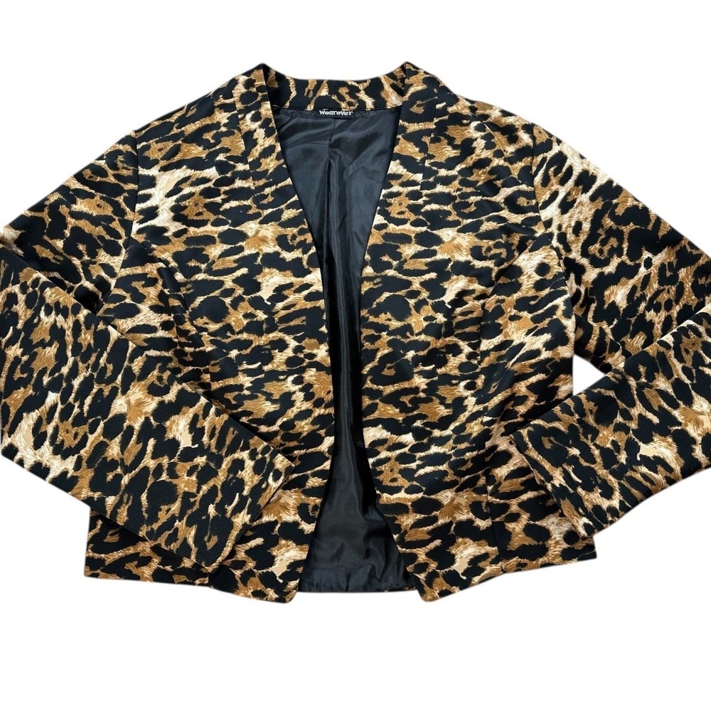 WearEver Animal Print Open Blazer Collarless Long Sleeve Women's Large Vintage